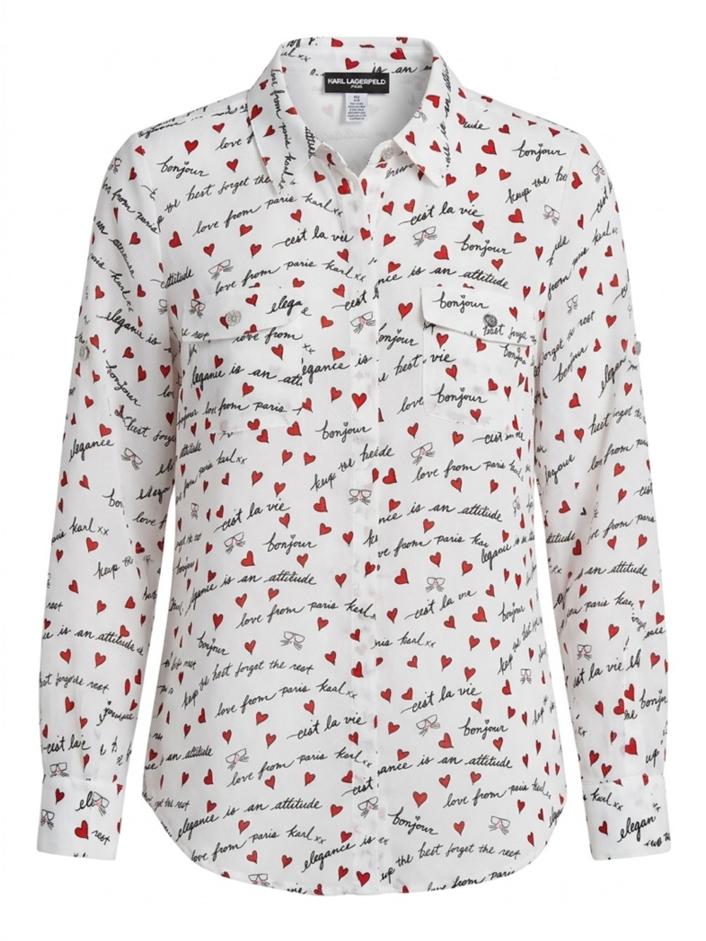 Karl Lagerfeld Button-Up Blouse, with Red Hearts
